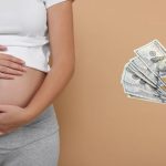 Surrogacy.,Intended,Mother,With,Money,And,Pregnant,Woman,On,Beige